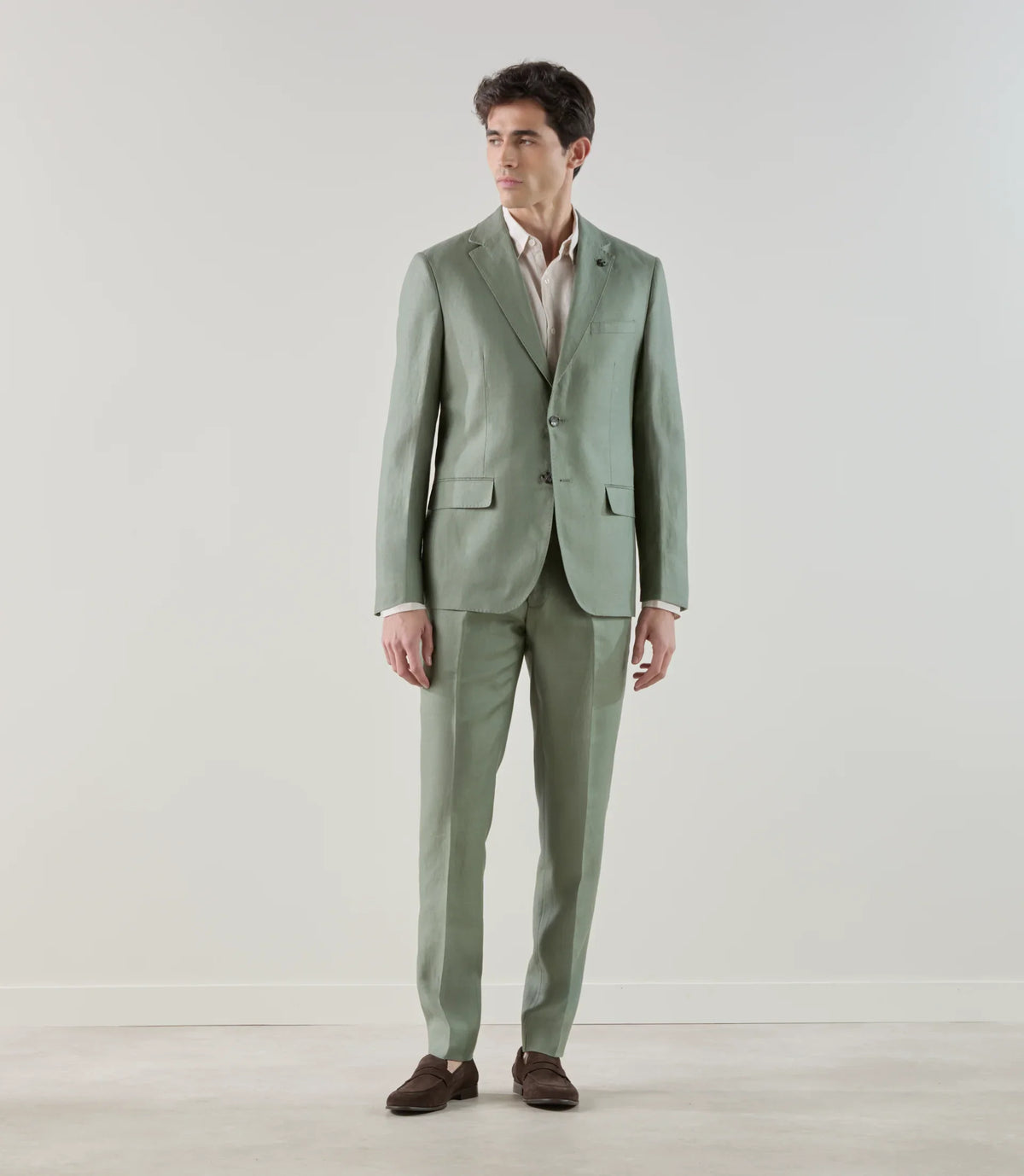 Costume 2 boutons 100% lin vert - IZAC