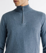 Pull coton/cachemire col zippé bleu indigo - IZAC