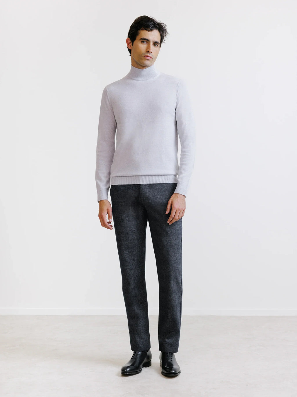 Pull col cheminée en laine mérinos gris chiné - IZAC