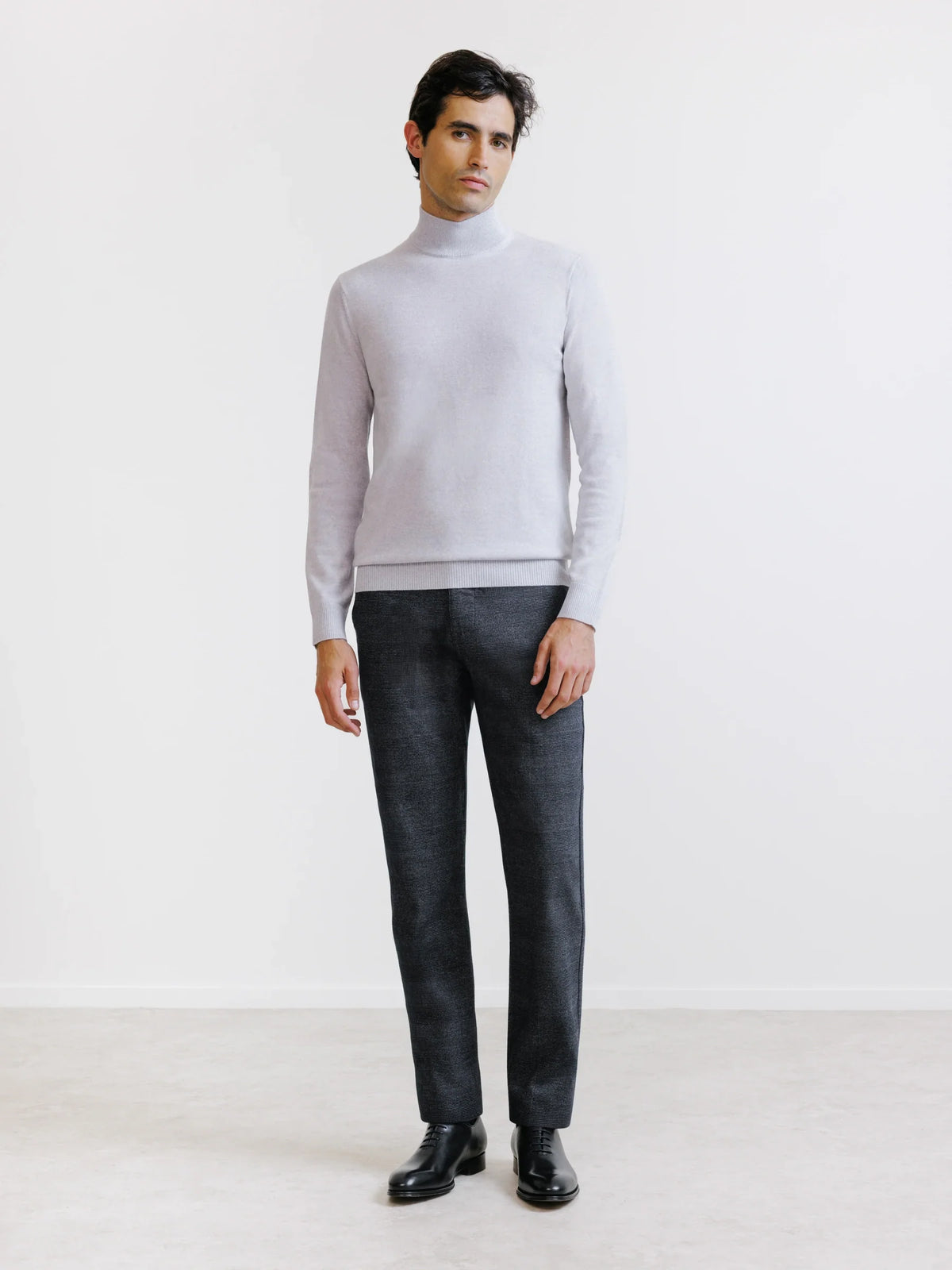 Pull col cheminée en laine mérinos gris chiné - IZAC