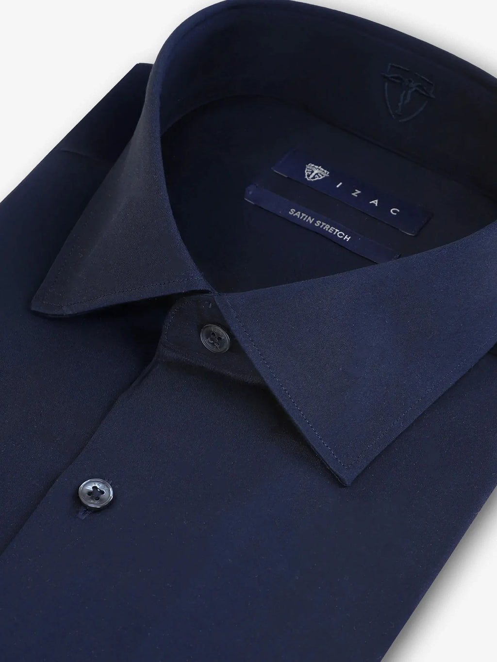 Chemise slim en satin de coton marine - IZAC