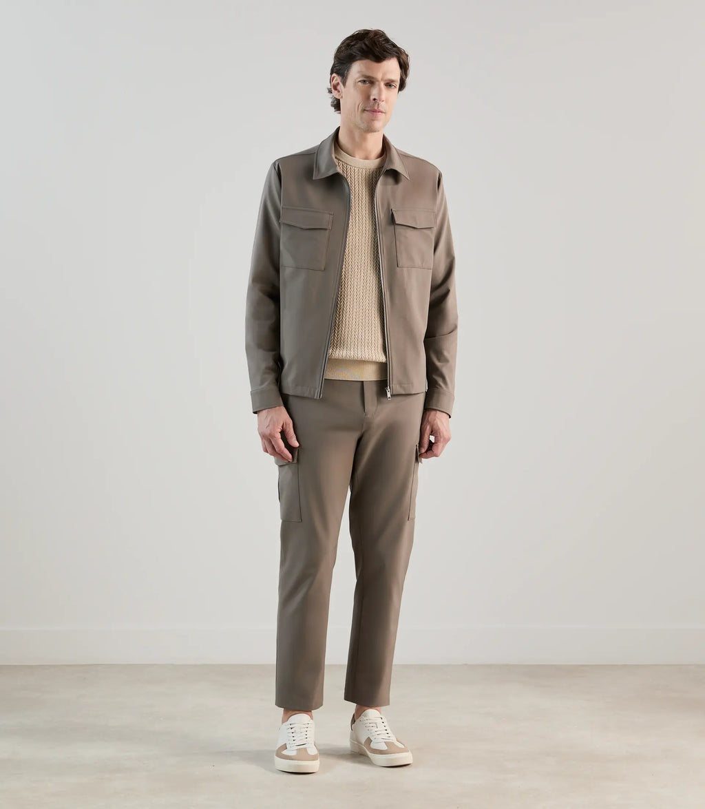 Blouson col chemise tissu technique taupe - IZAC
