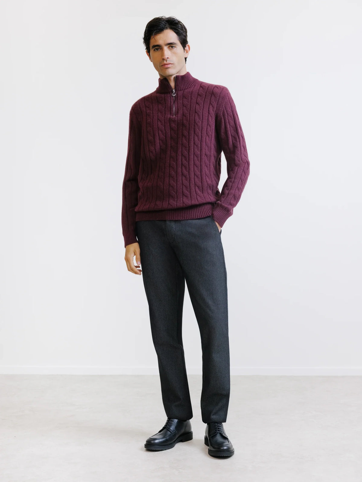 Pull col montant demi-zip bordeaux - IZAC