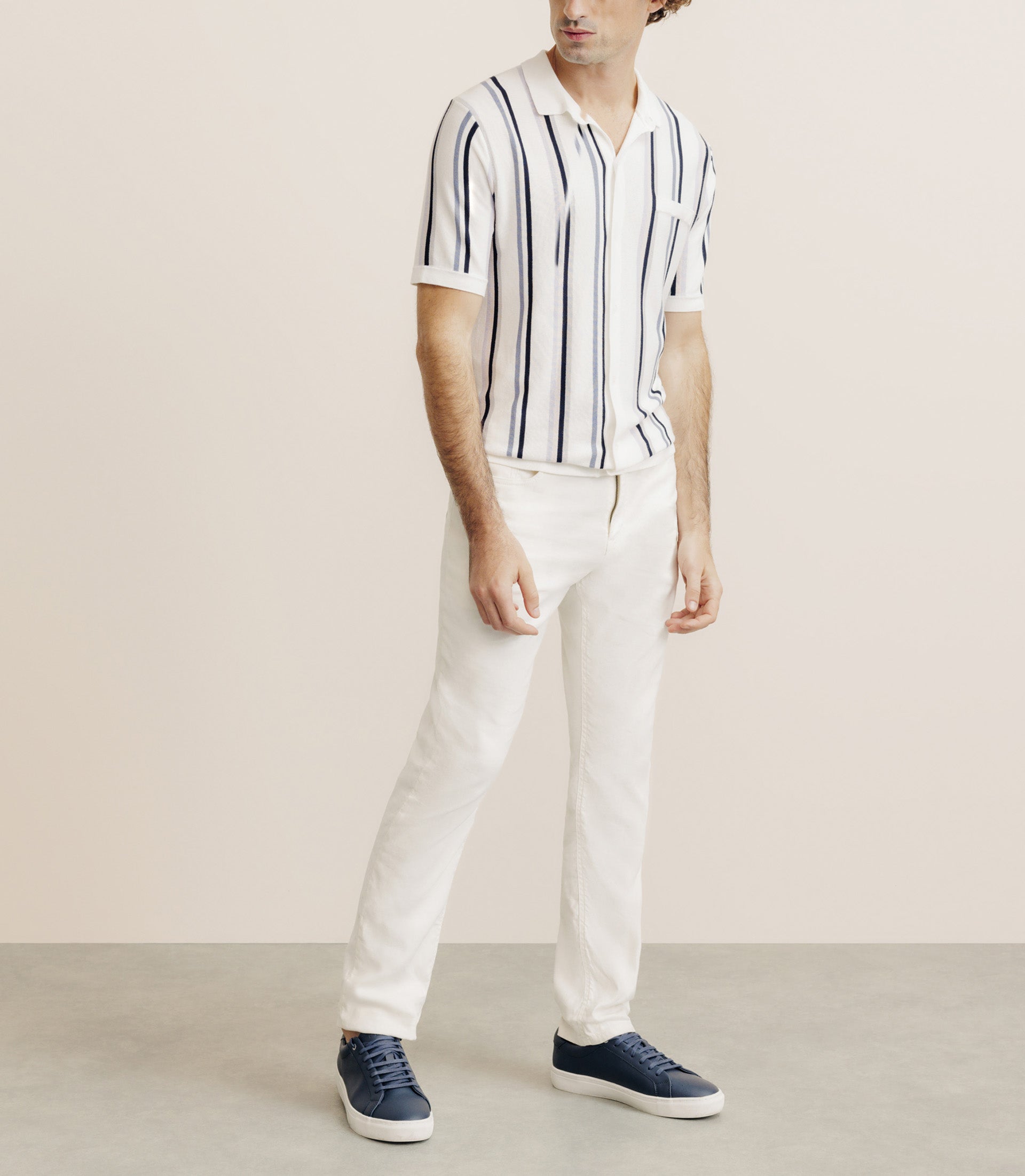 Polo boutonné en maille rayé écru - IZAC