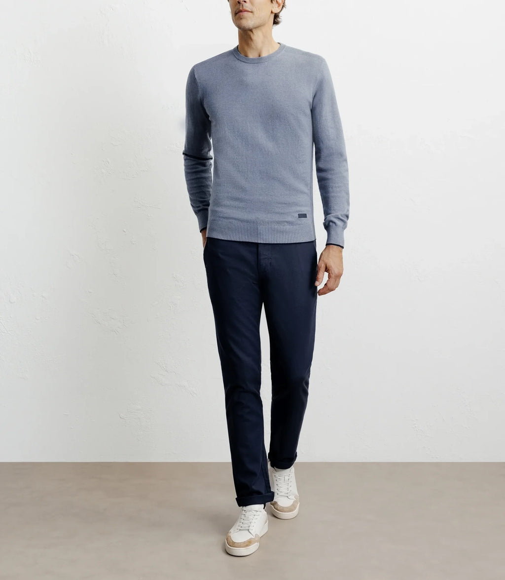 Pull col rond en coton indigo - IZAC