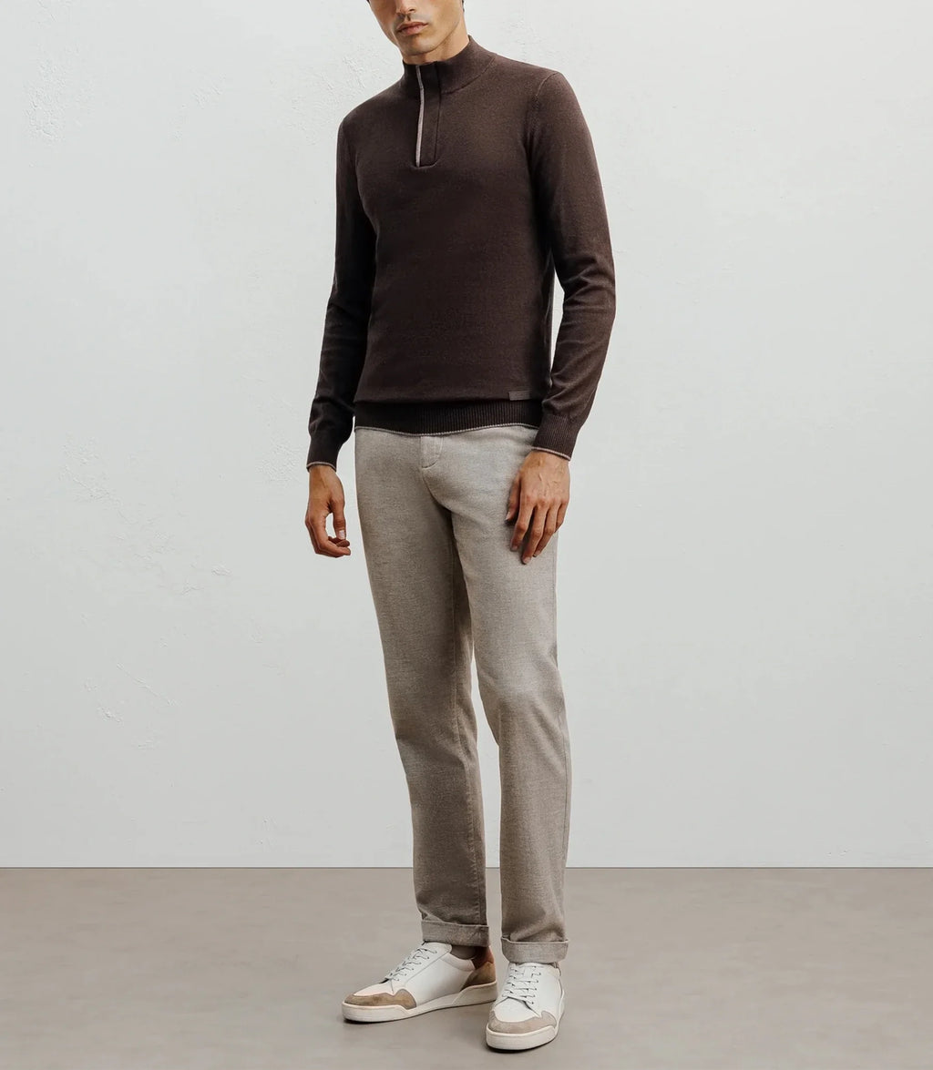 Pull col montant demi zippé marron - IZAC
