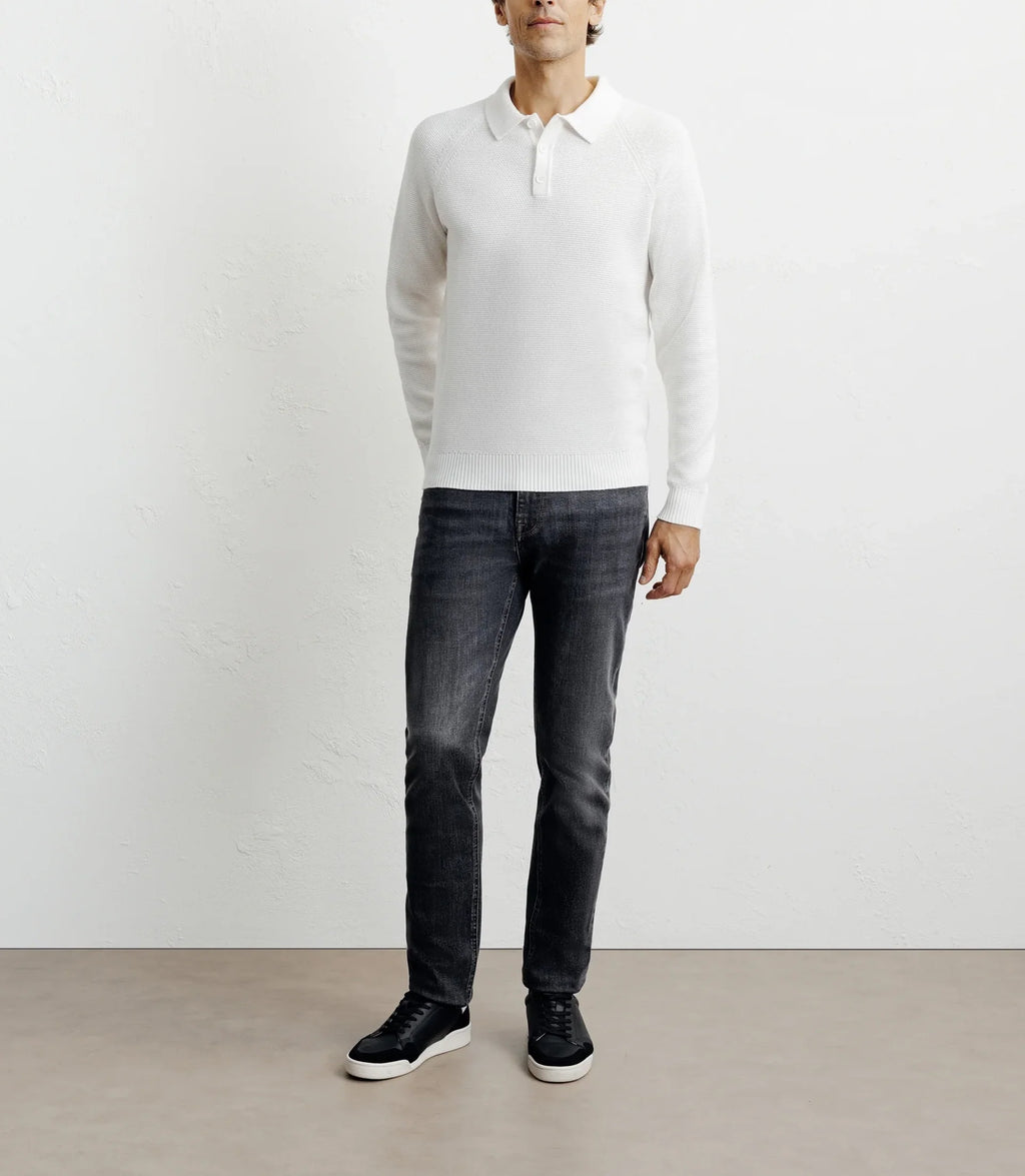 Pull col polo boutonné jeux de points écru - IZAC