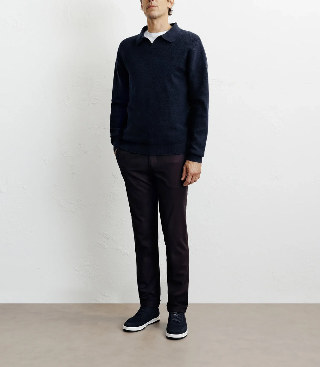 Pull col polo ouvert marine - IZAC