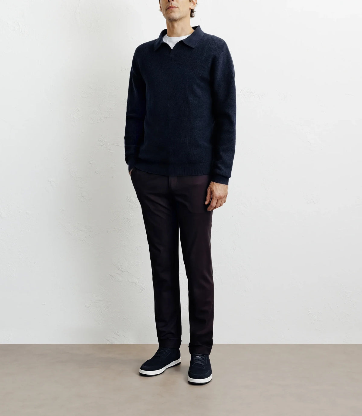 Pull col polo ouvert marine - IZAC