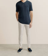 T-shirt col V 100% lin marine - IZAC