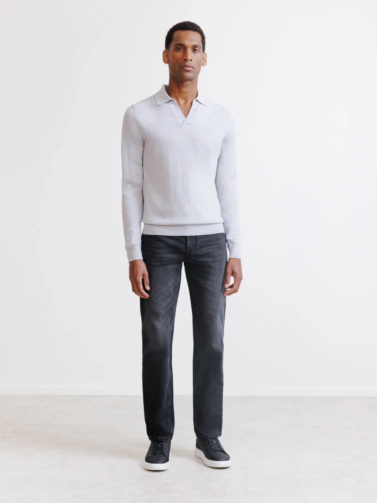 Pull col polo en laine mérinos gris chiné - IZAC