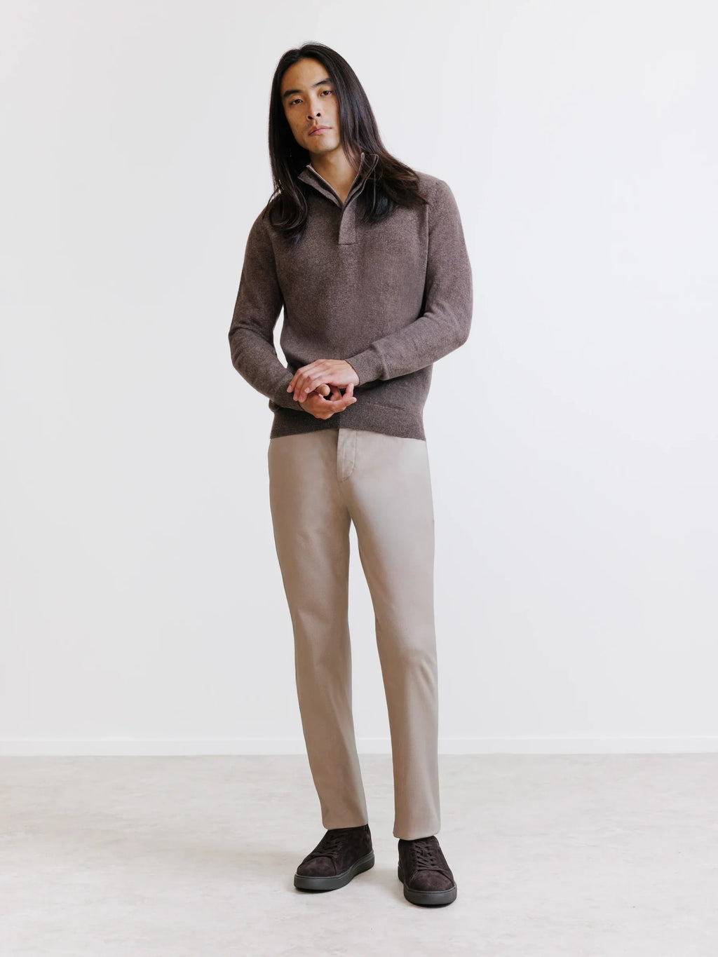 Pull col montant 100% cachemire marron - IZAC