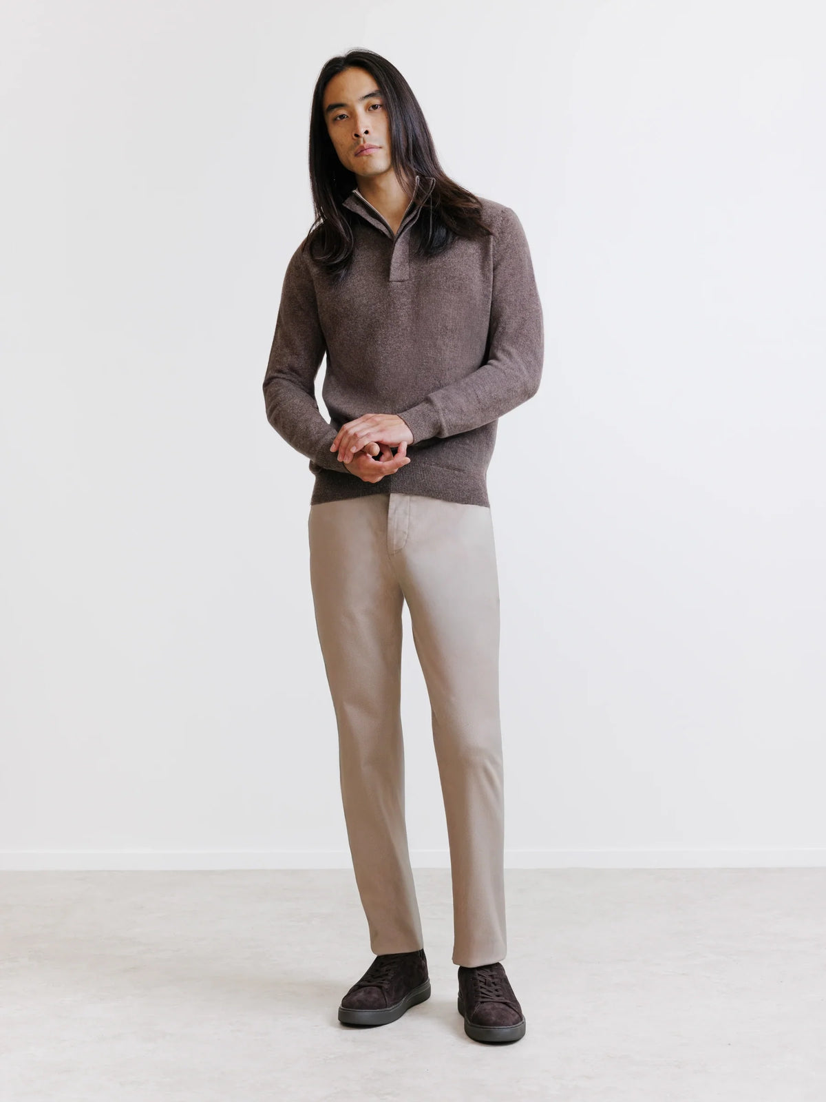 Pull col montant 100% cachemire marron - IZAC