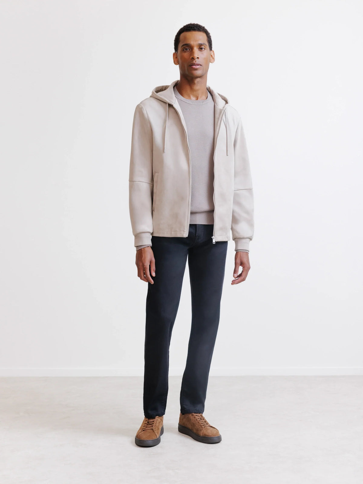 Blouson à capuche en suède beige - IZAC