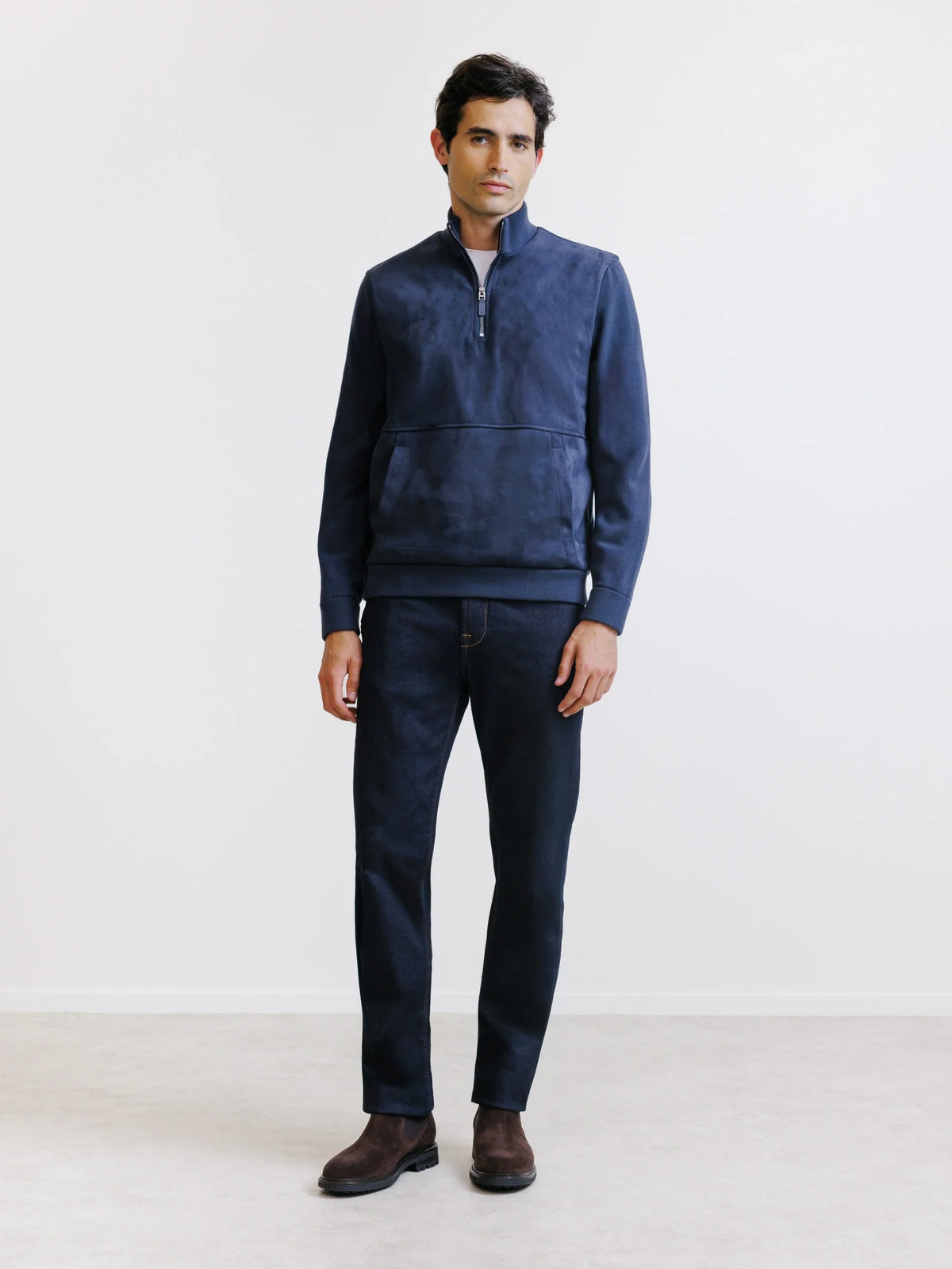 Sweat demi-zippé bi-matière marine - IZAC
