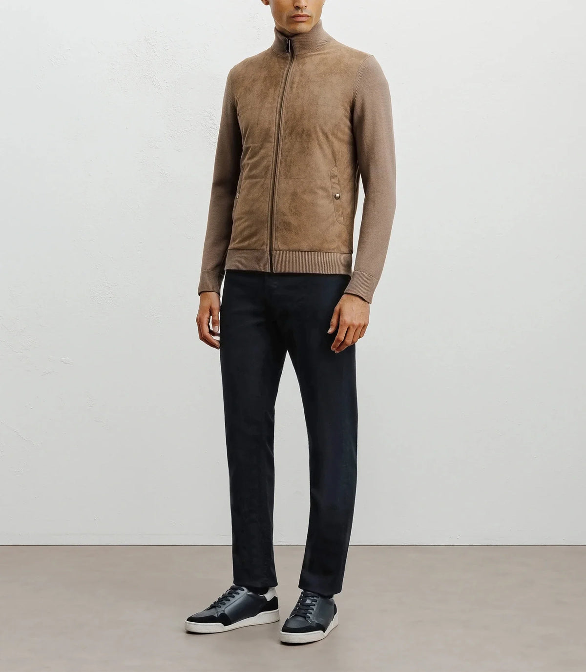 Gilet zip bi-matière chatain - IZAC