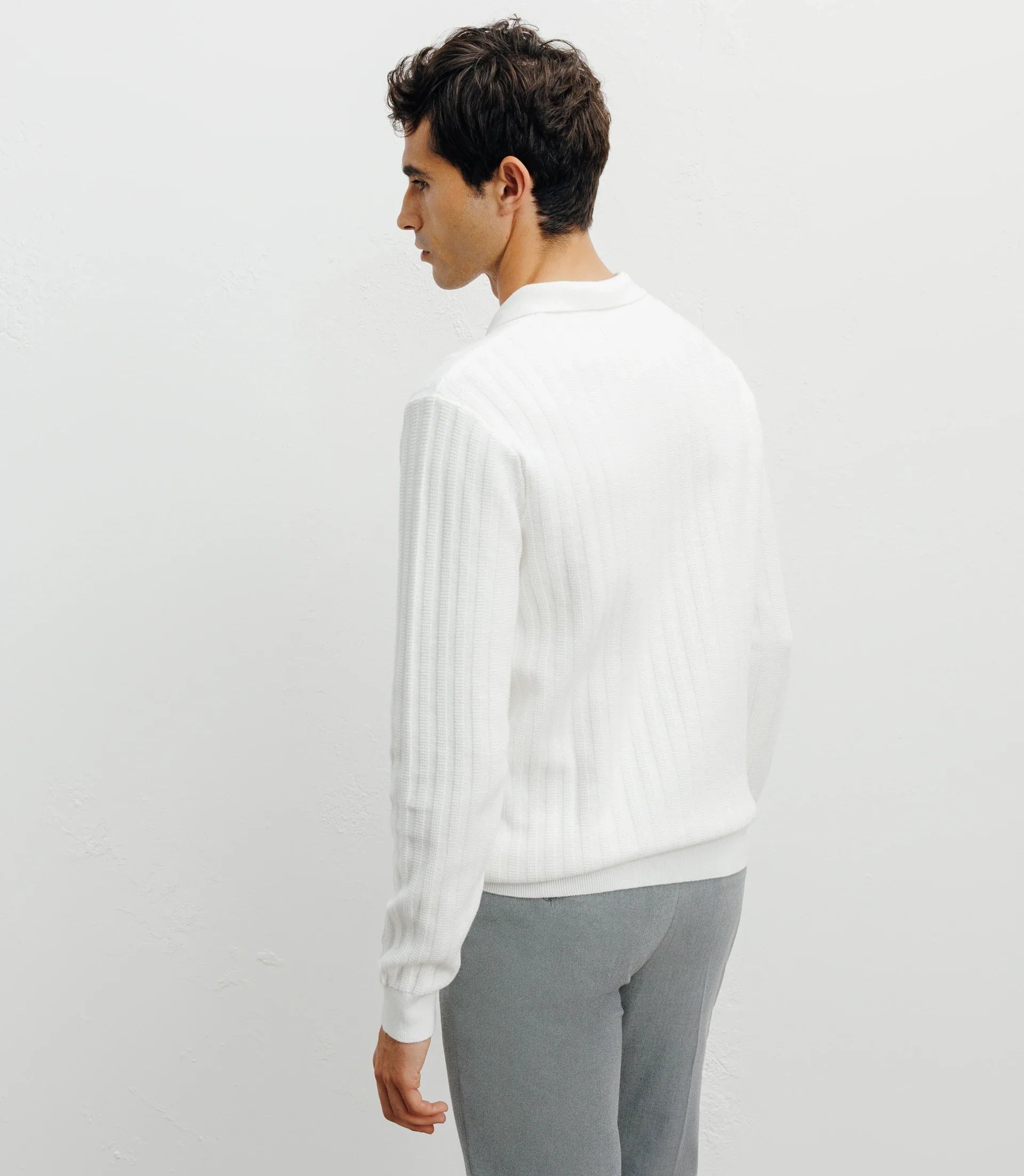 Pull col polo ouvert jeux de points ecru - IZAC