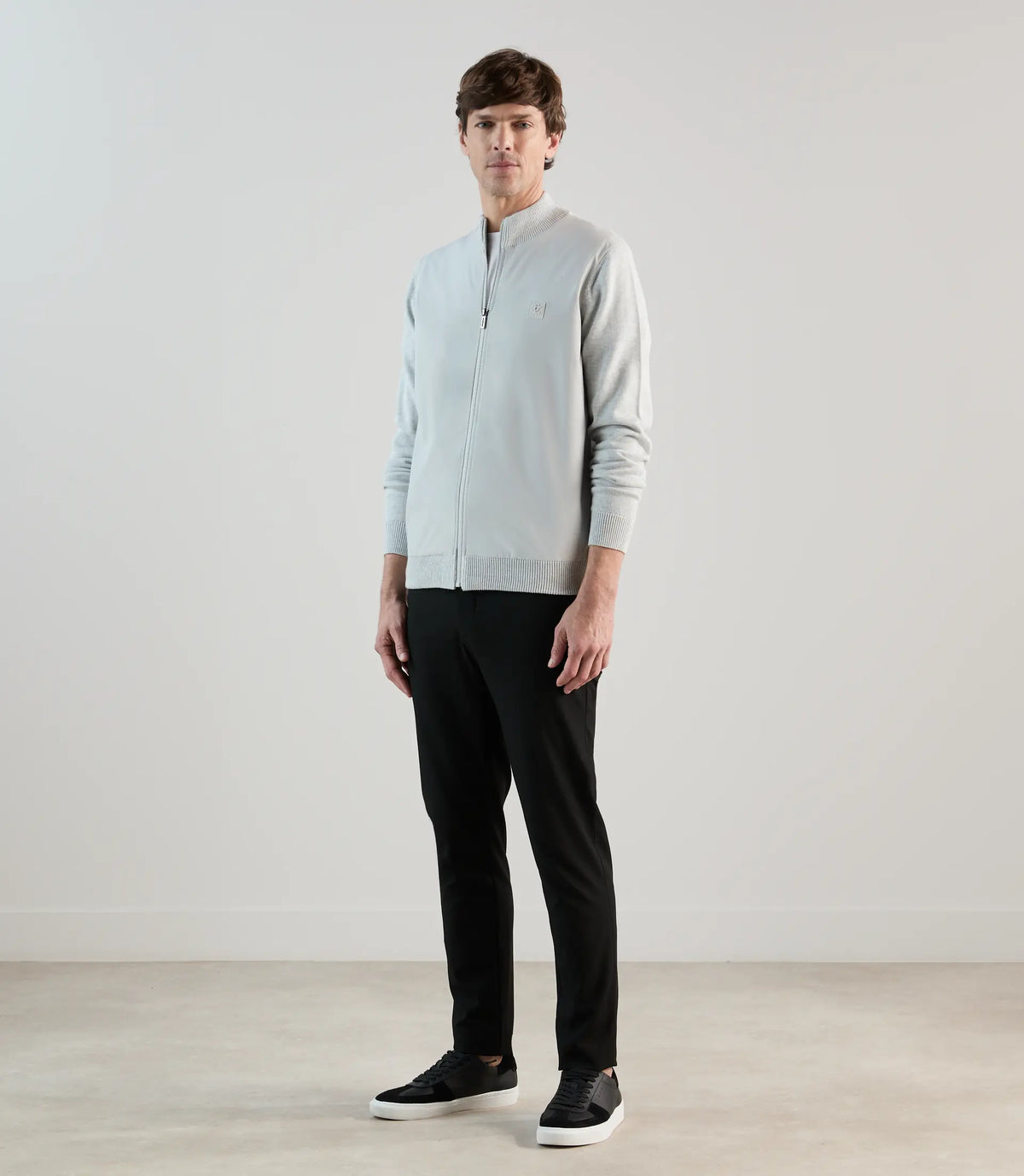 Gilet col montant bi - matière gris perle - IZAC
