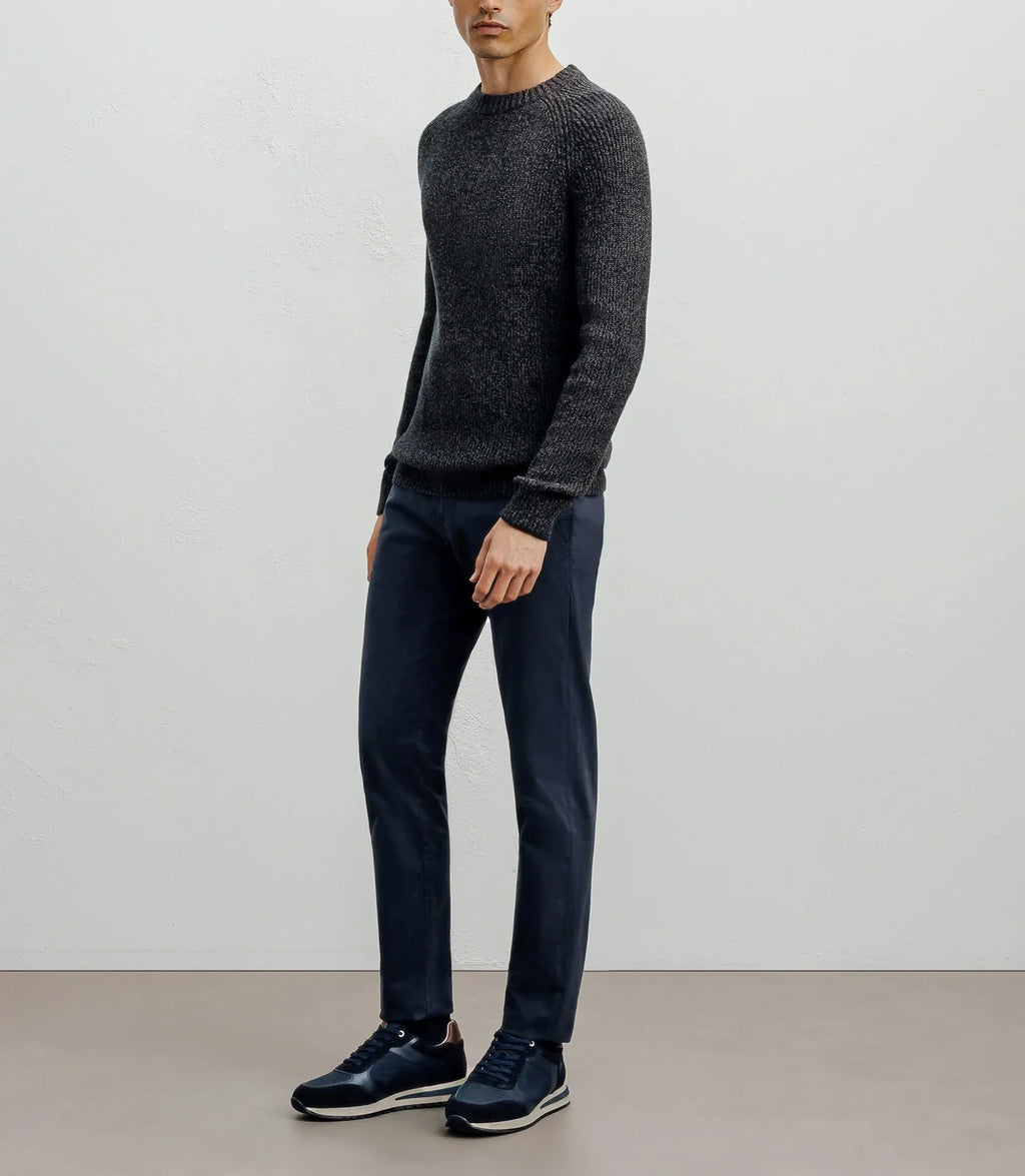 Pull col rond mouliné marron - IZAC