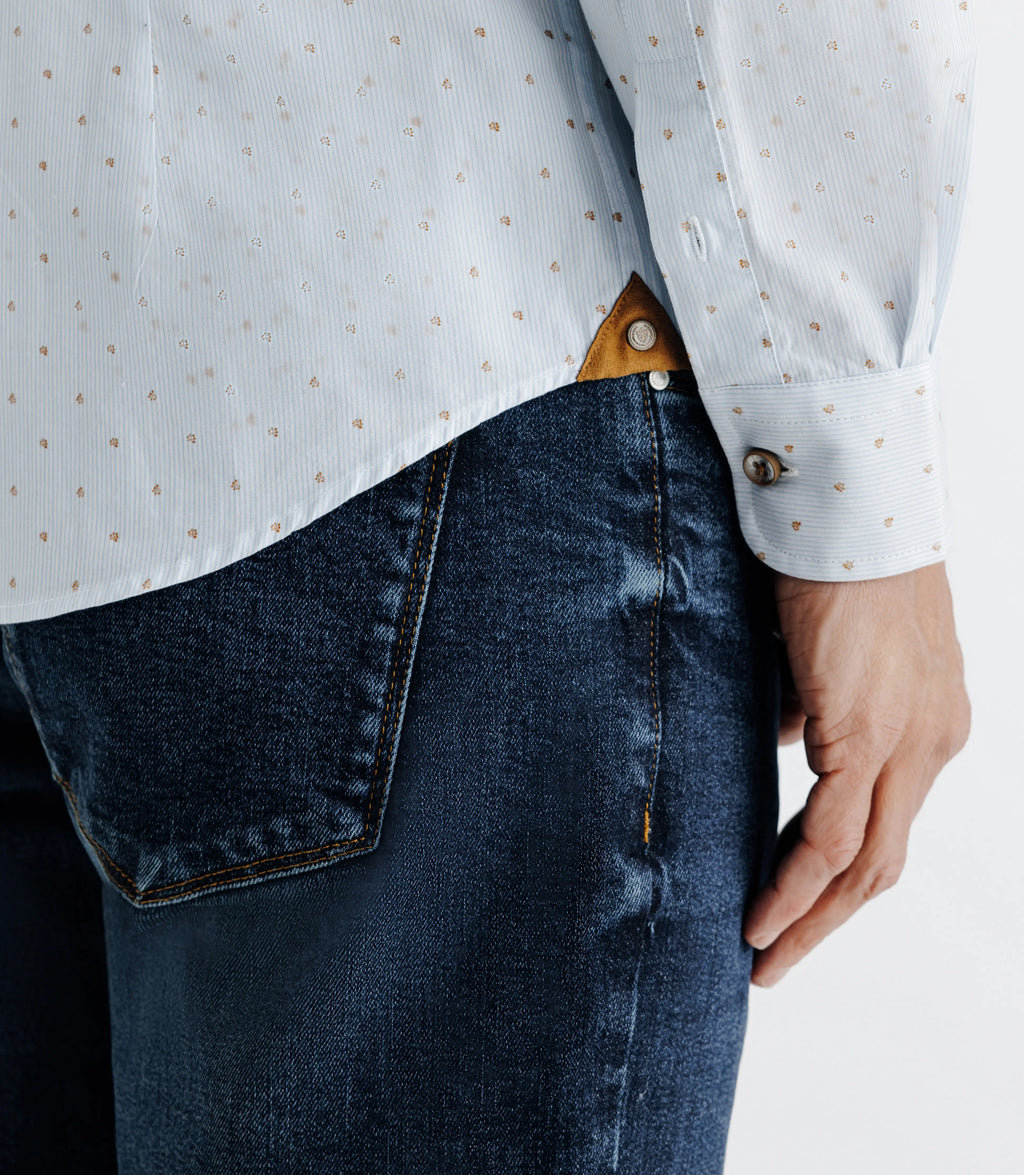 Chemise droite imprimée à coudières blanche et camel - IZAC