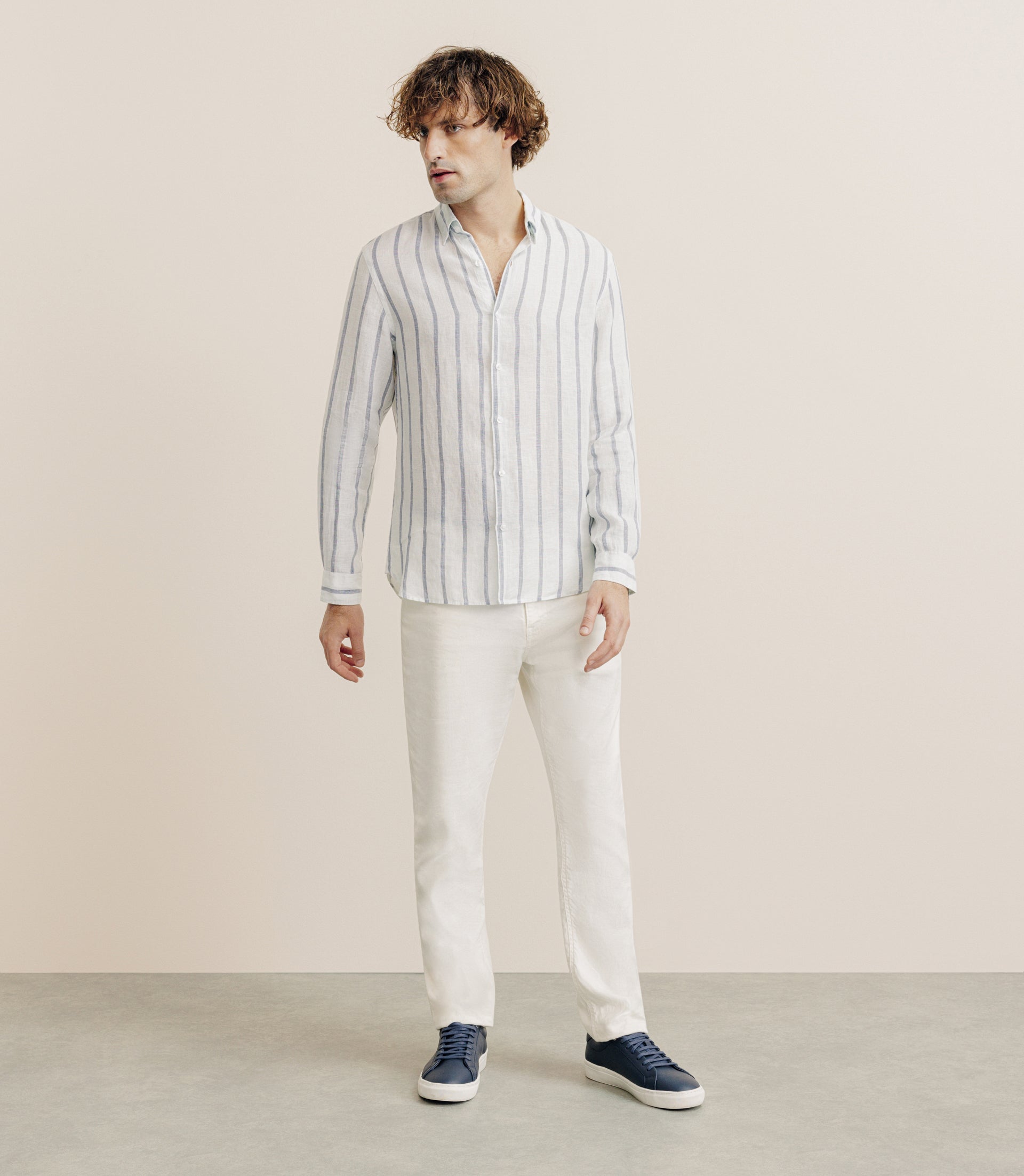 Chemise rayée en lin verte - IZAC