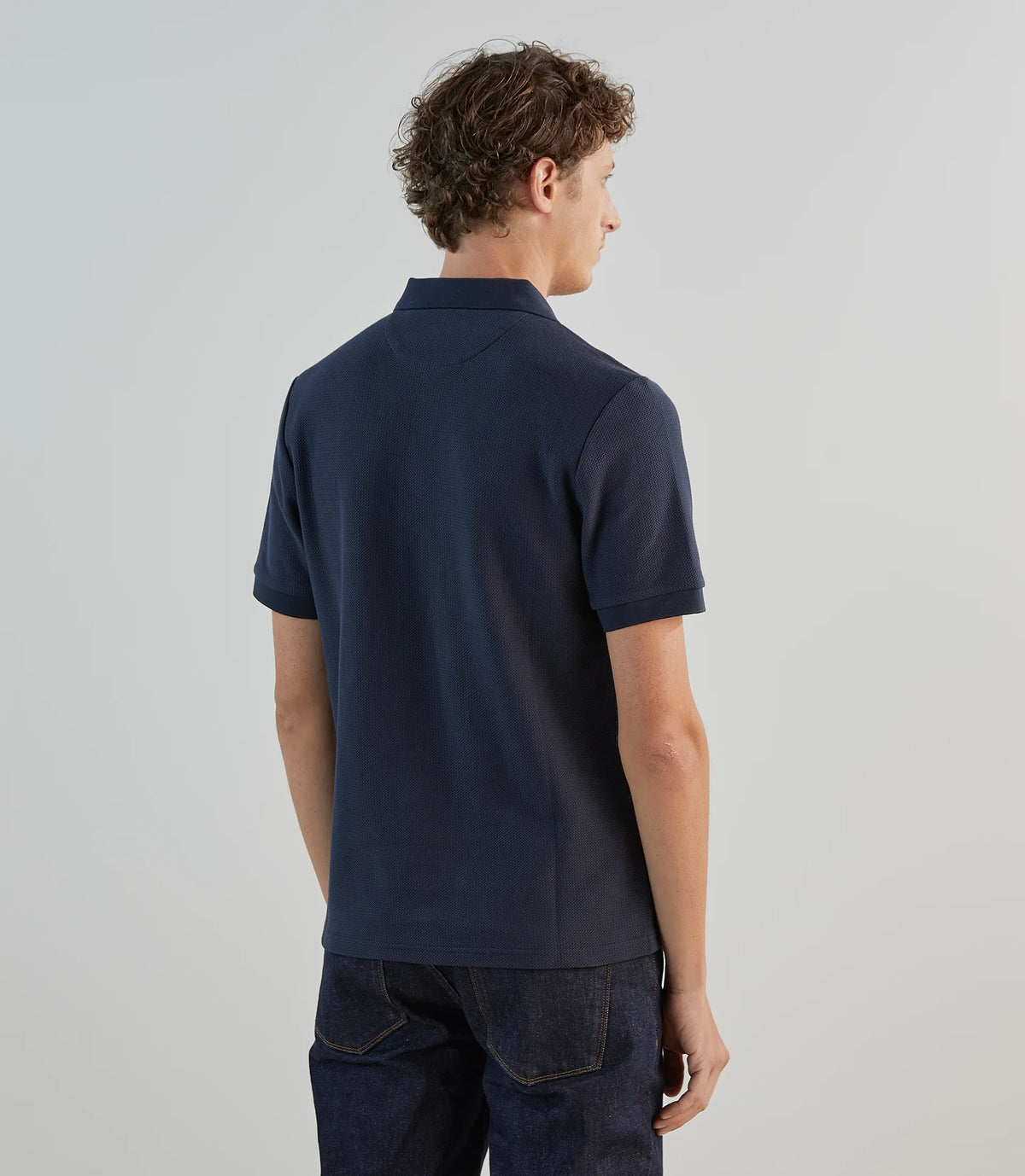 Polo col zip en jeu de points marine - IZAC