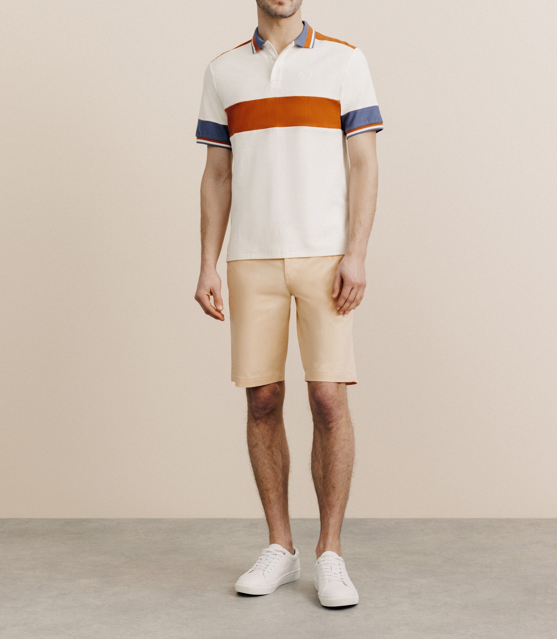 Polo boutonné à bandes pêche - IZAC