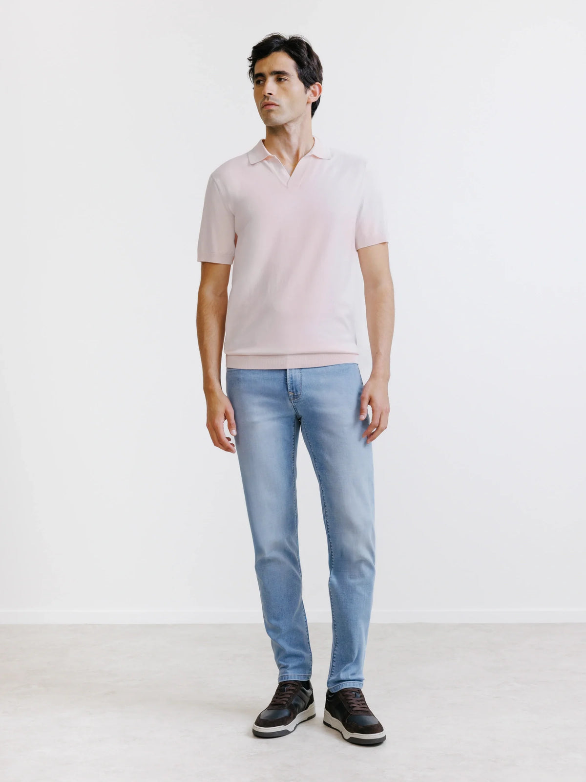Polo col ouvert en maille rose clair - IZAC