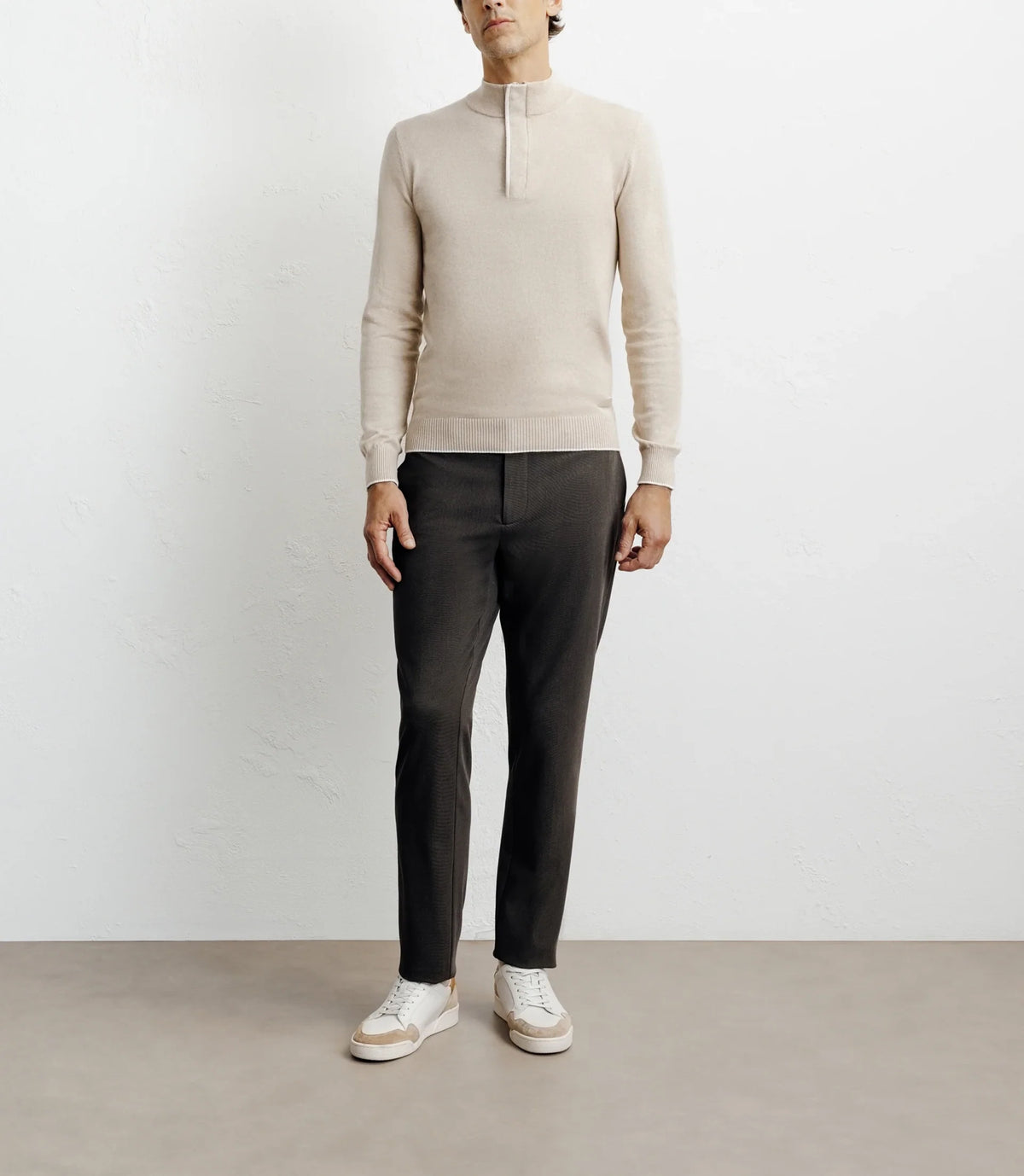 Pull col montant demi zippé beige - IZAC