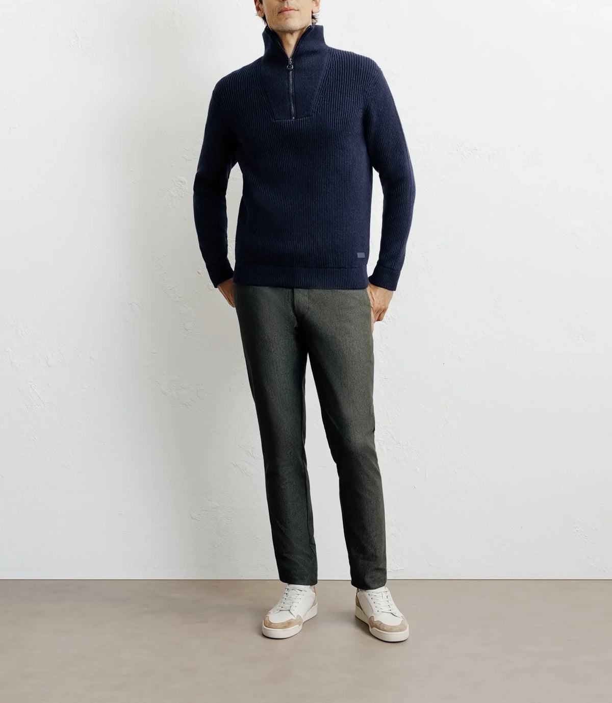 Pull en laine col camionneur marine - IZAC