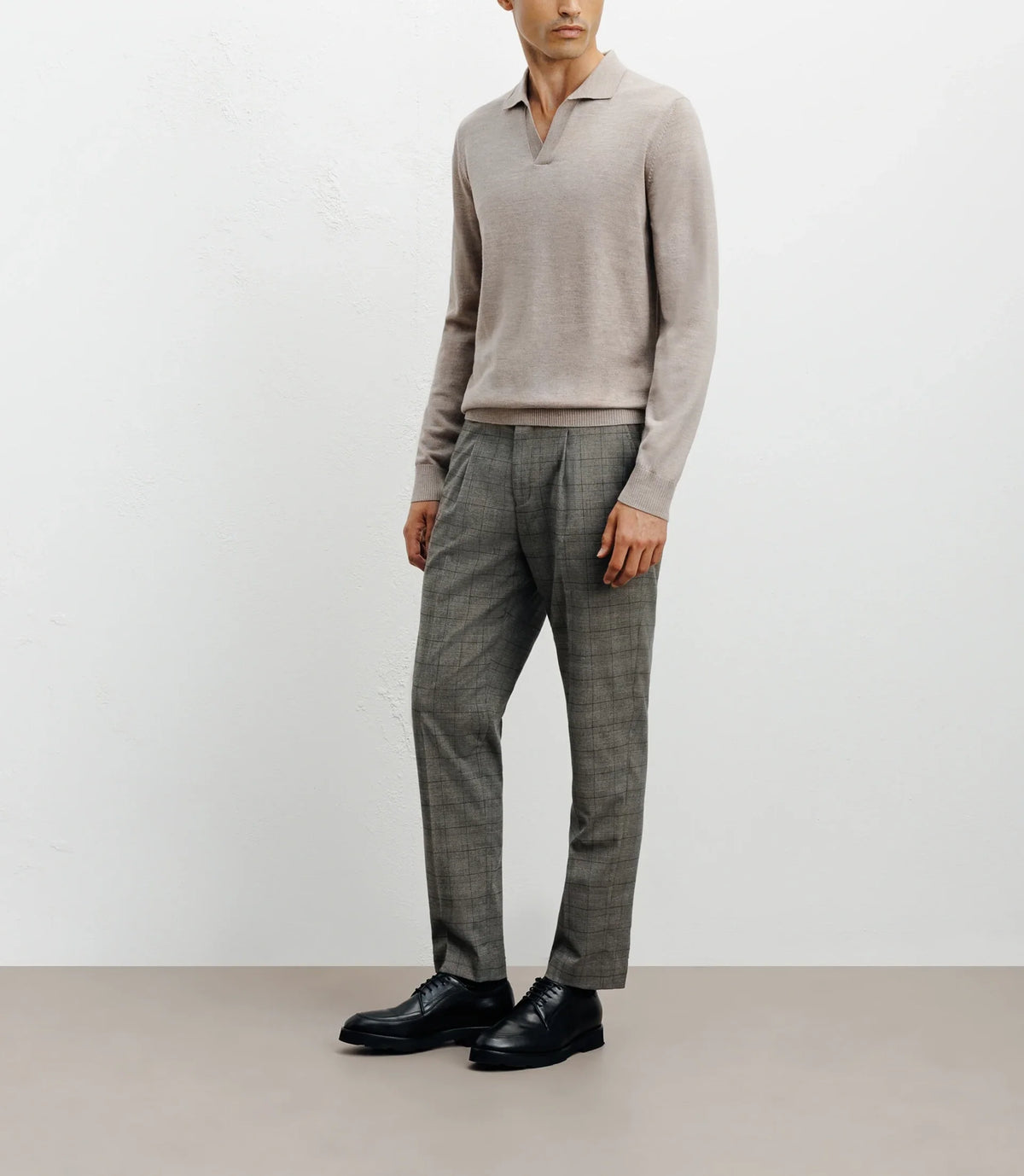 Pull col polo en laine mérinos beige - IZAC