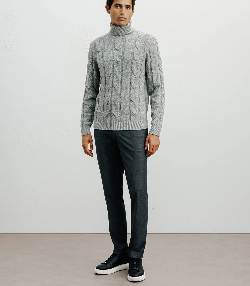 Pull col roulé torsadé gris chiné - IZAC