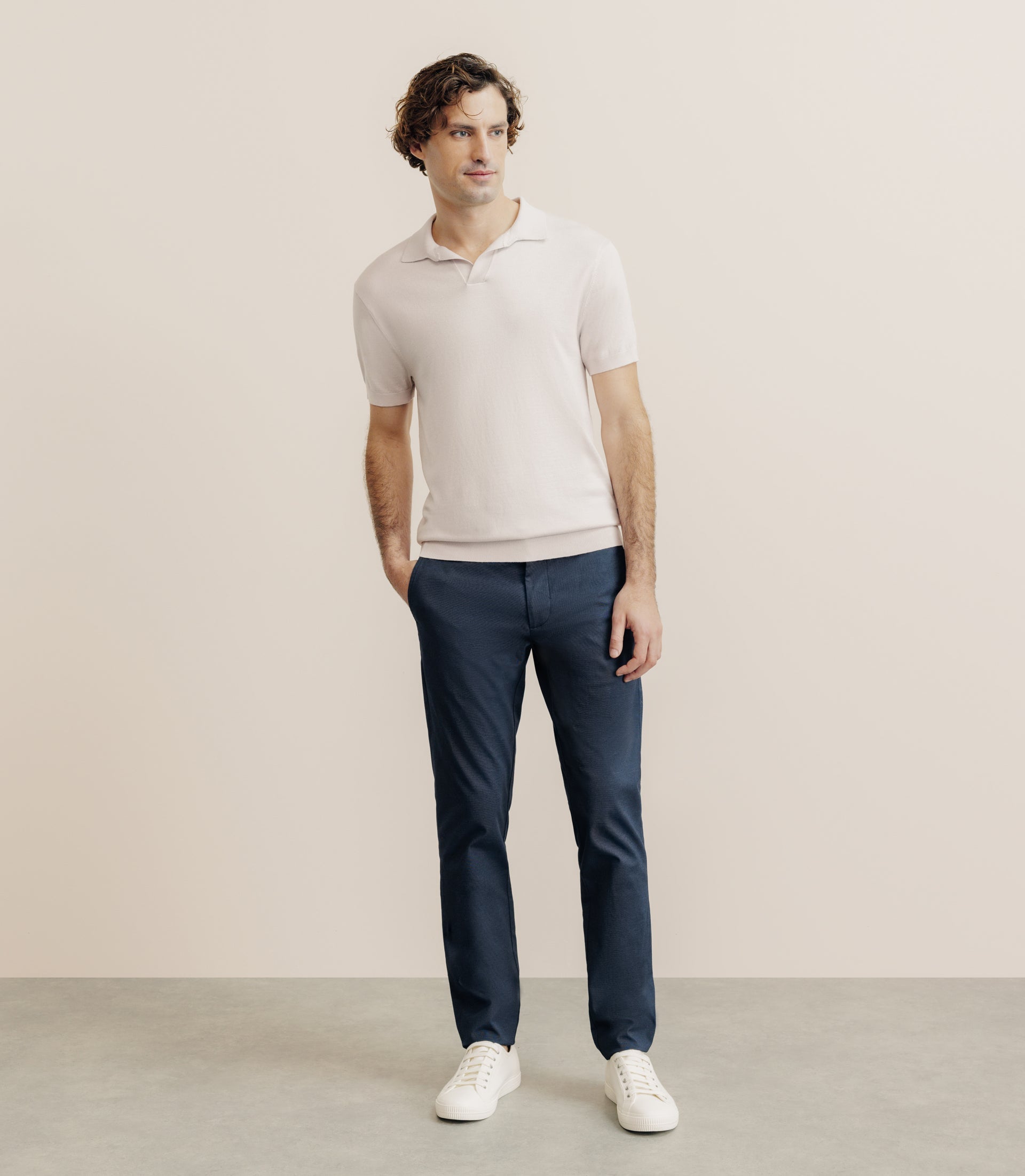 Polo col ouvert en maille rose - IZAC