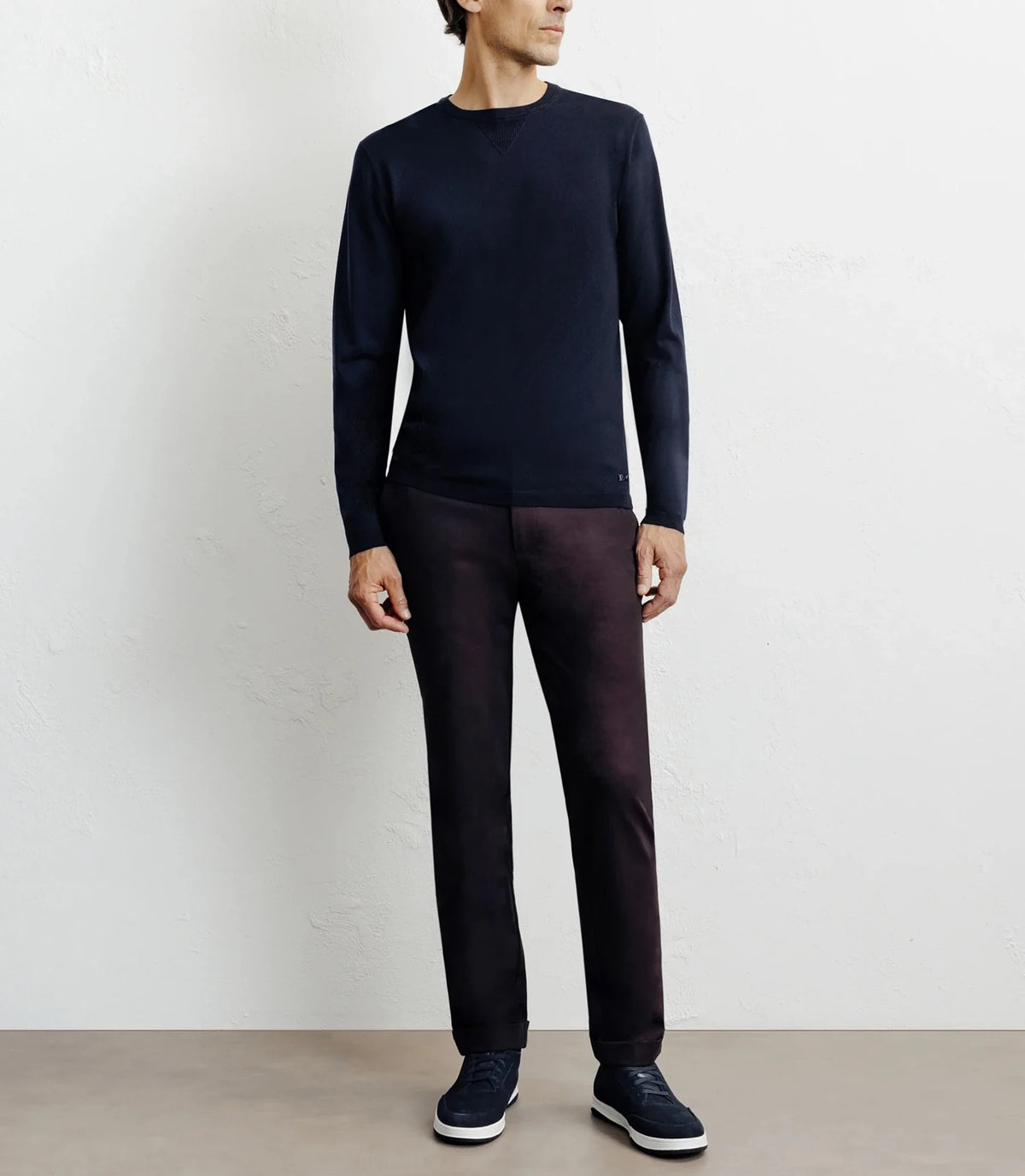 Pull manches longues col rond en maille marine - IZAC