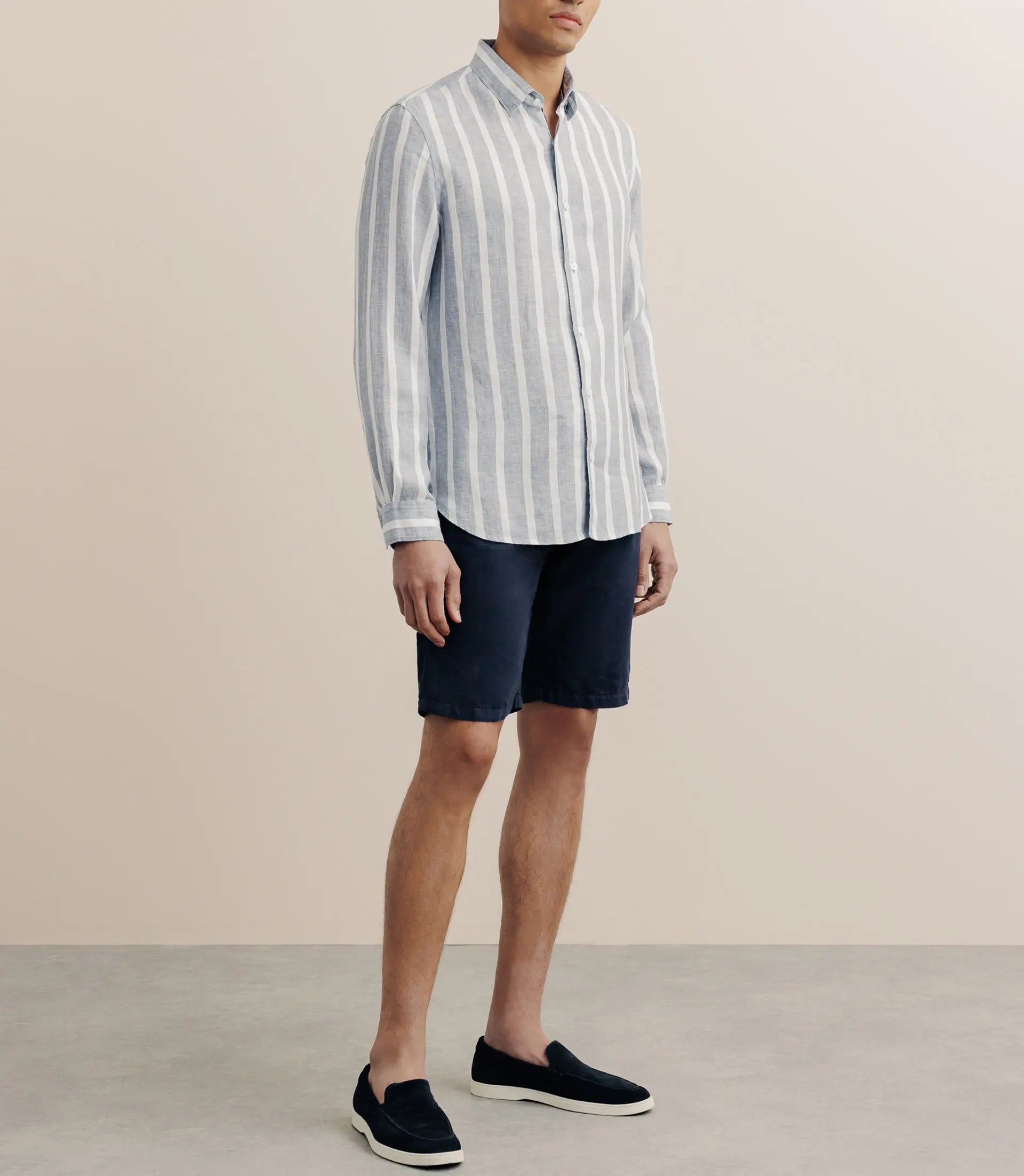 Chemise rayée 100% lin bleue - IZAC