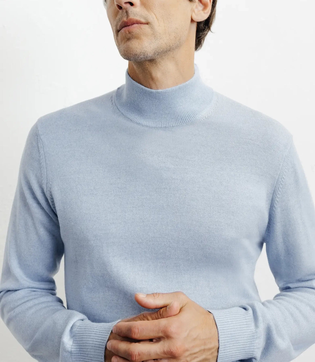 Pull col cheminée mérinos bleu ciel - IZAC
