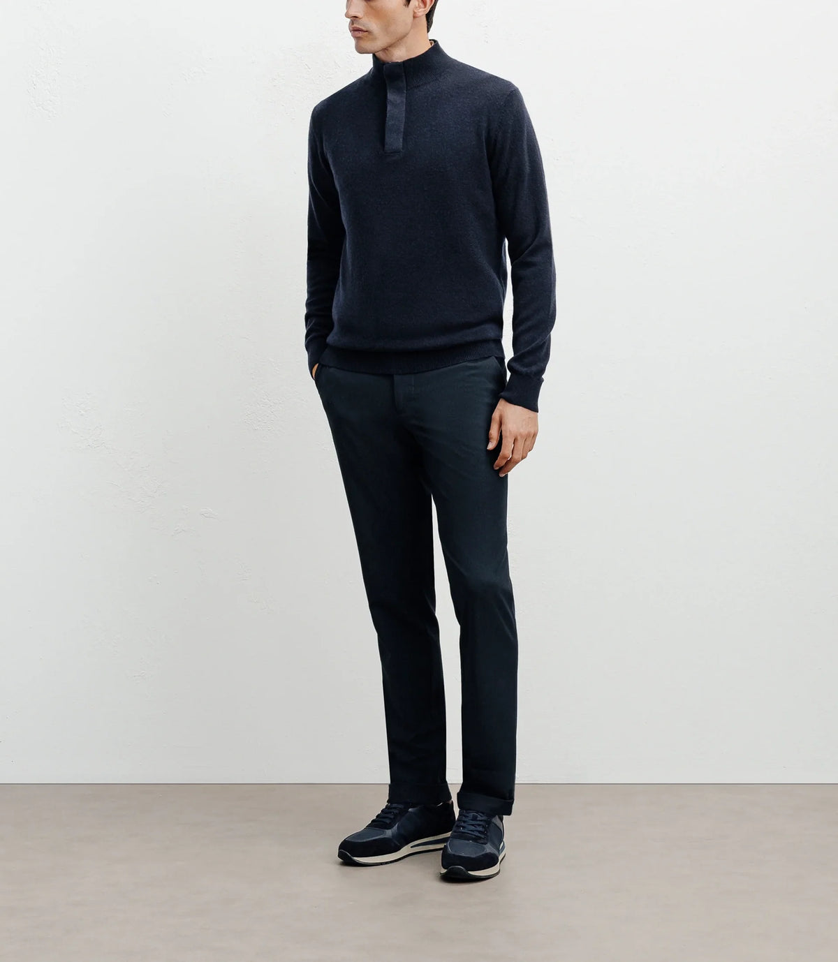 Pull col montant 100% cachemire marine - IZAC