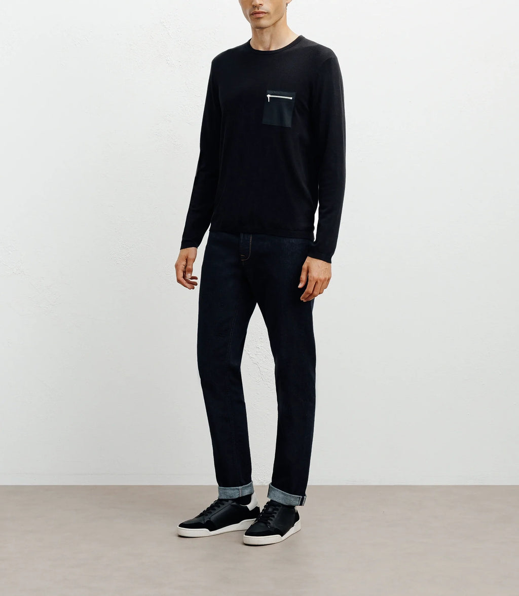Pull manches longues col rond en maille noir - IZAC
