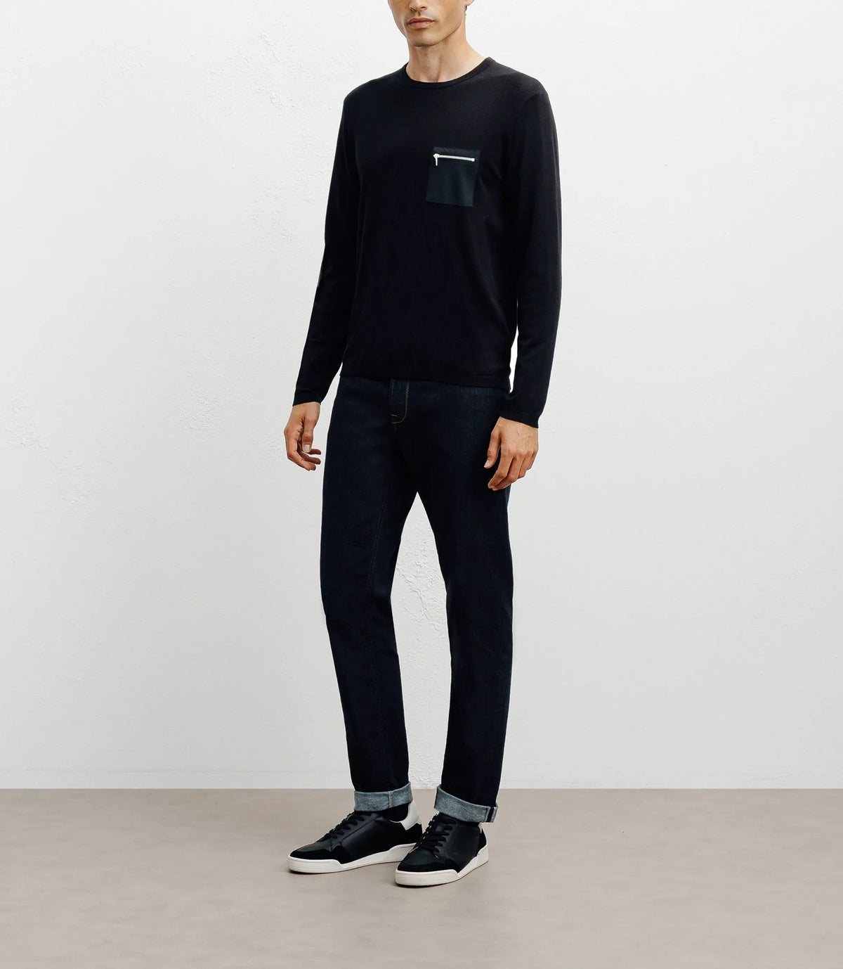Pull manches longues col rond en maille noir - IZAC