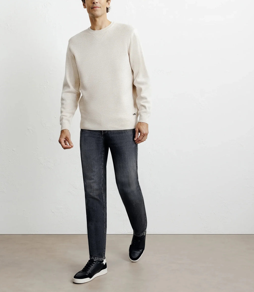 Pull col rond jeux de points beige - IZAC