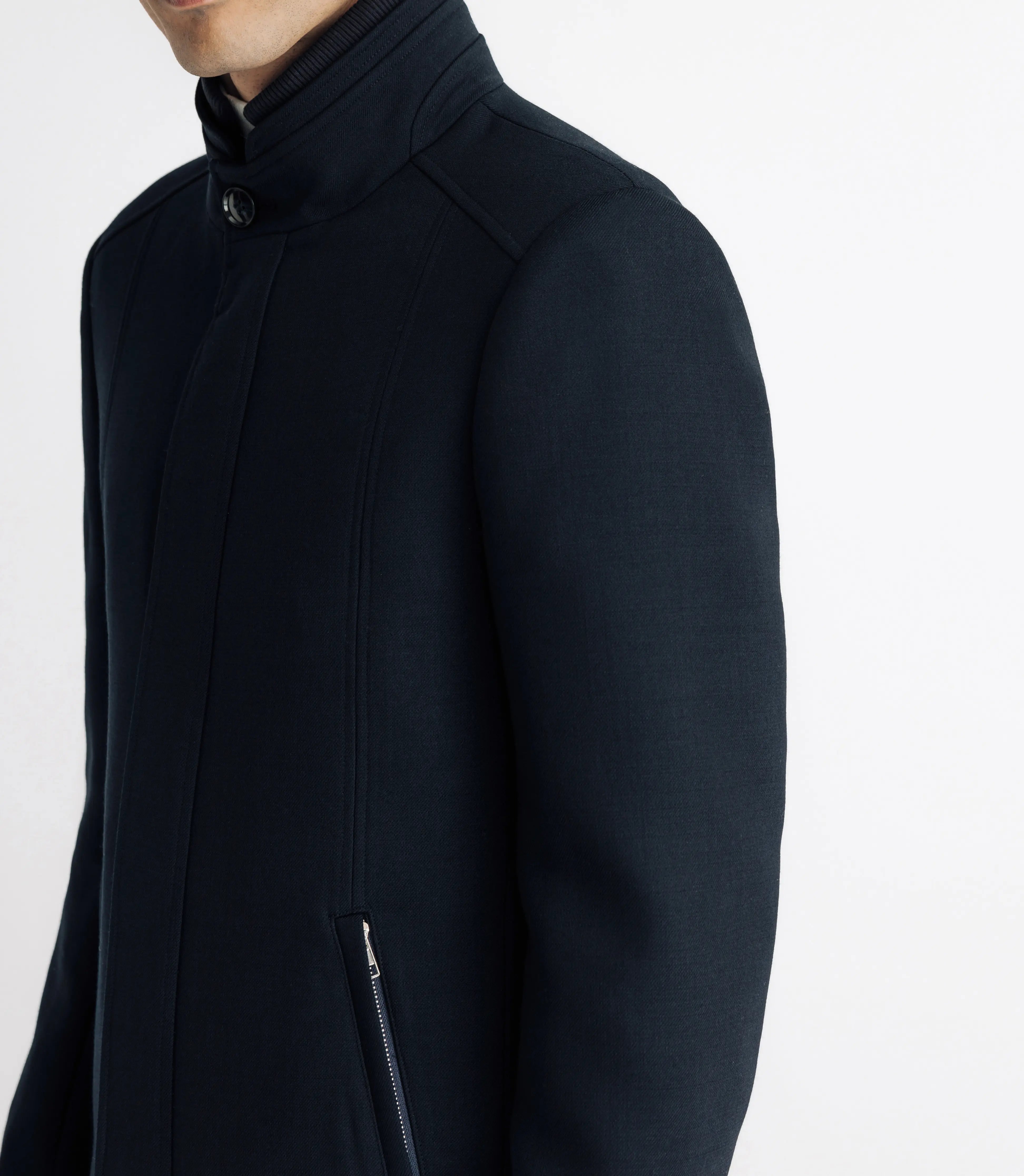 Manteau ville droit à col montant marine - IZAC