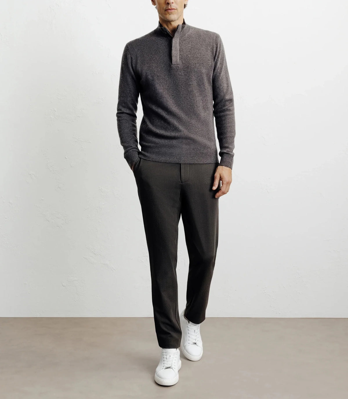Pull col montant 100% cachemire marron - IZAC