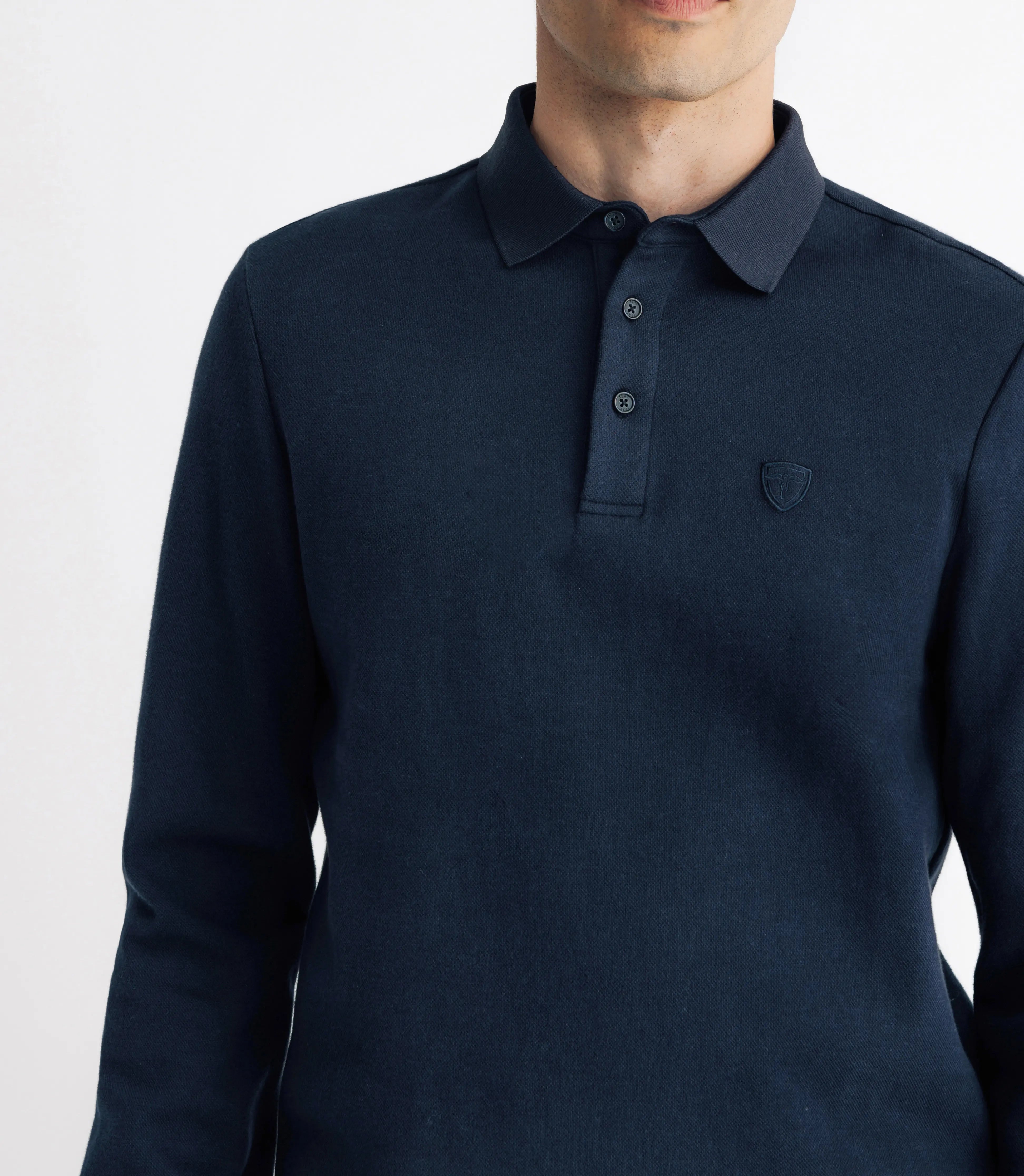 Polo boutonné manches longues marine - IZAC
