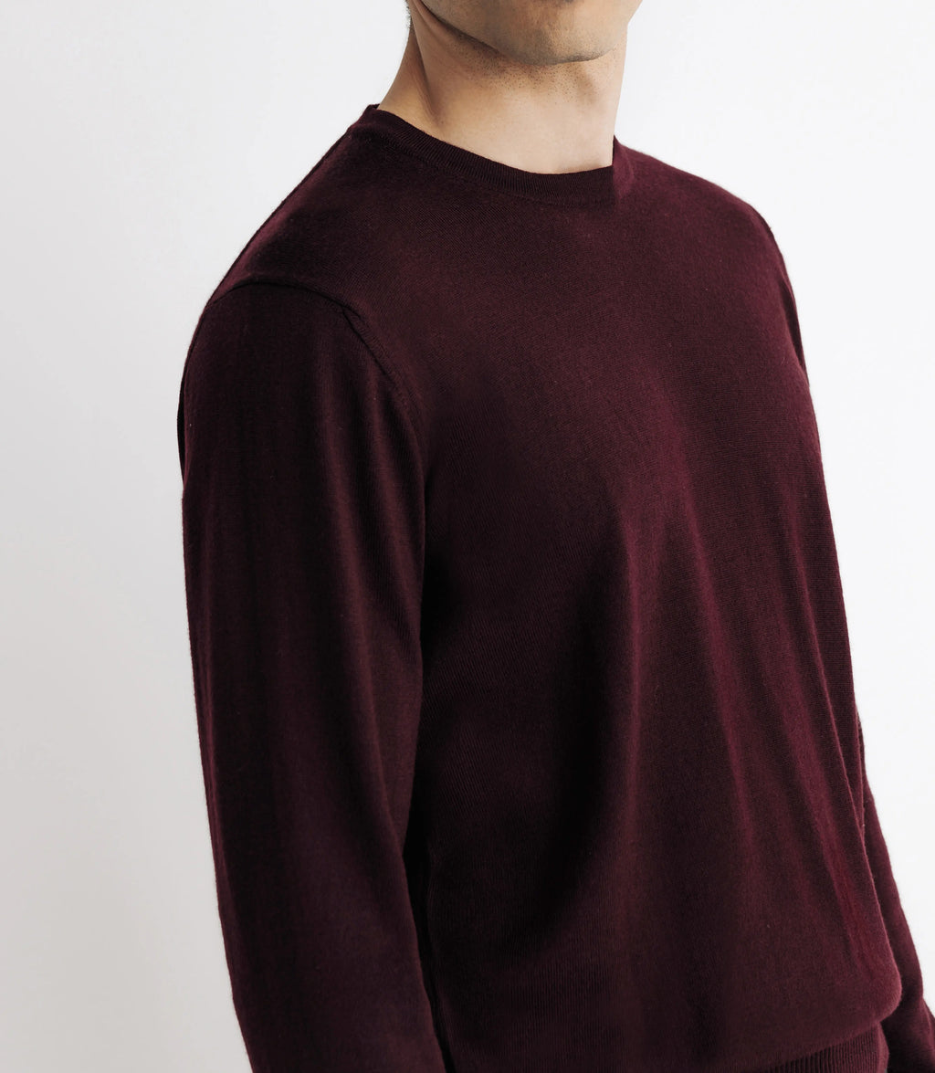 Pull en laine mérinos col rond bordeaux - IZAC