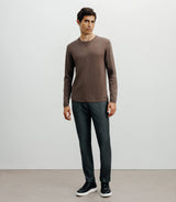 Pull manches longues col rond en maille chatain - IZAC