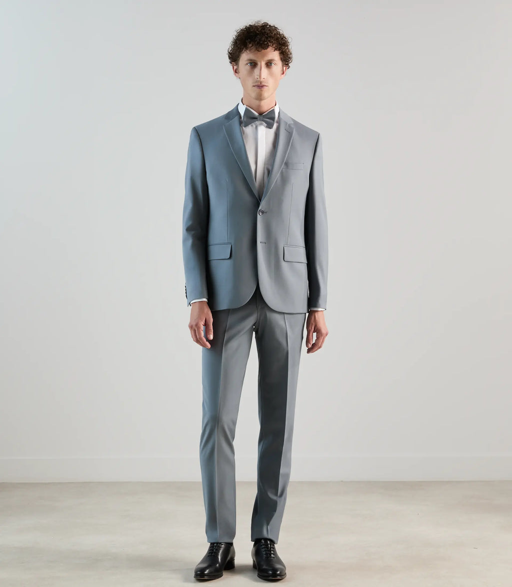 Costume 2 boutons en laine majoritaire bleu gris clair - IZAC