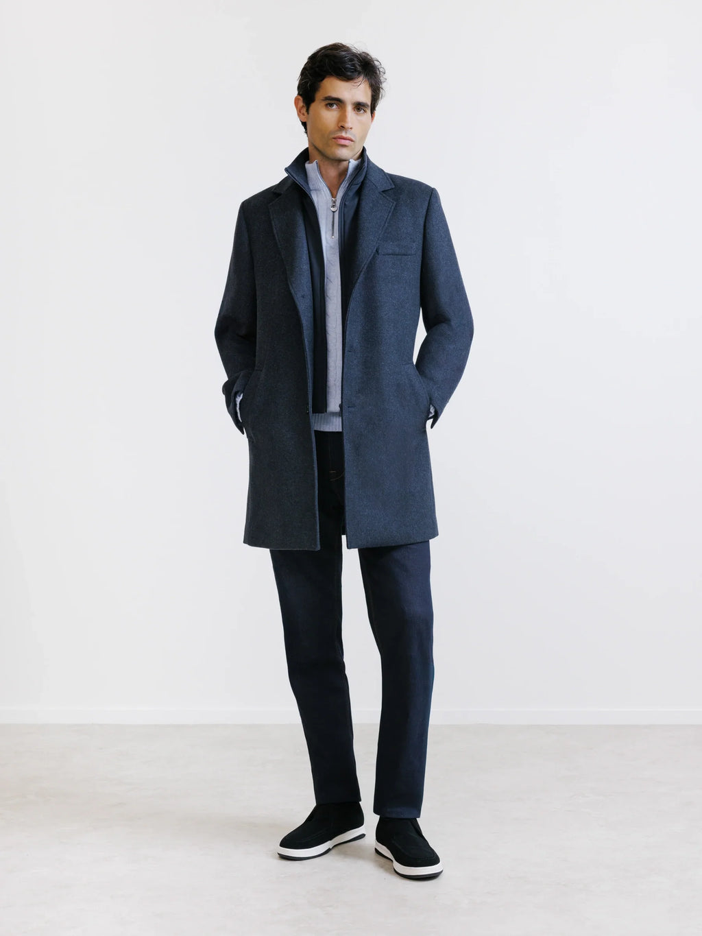 Manteau à parmenture amovible bleu denim - IZAC