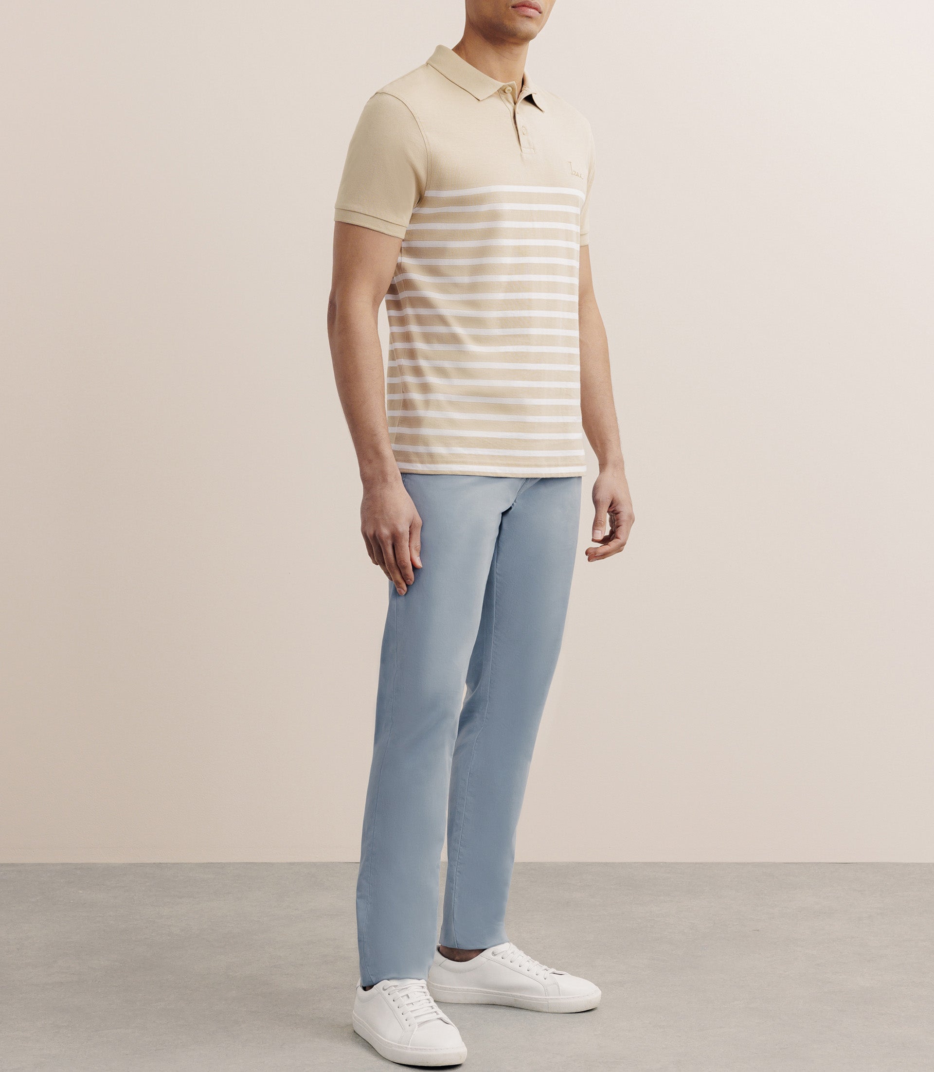 Polo boutonné marinière beige - IZAC