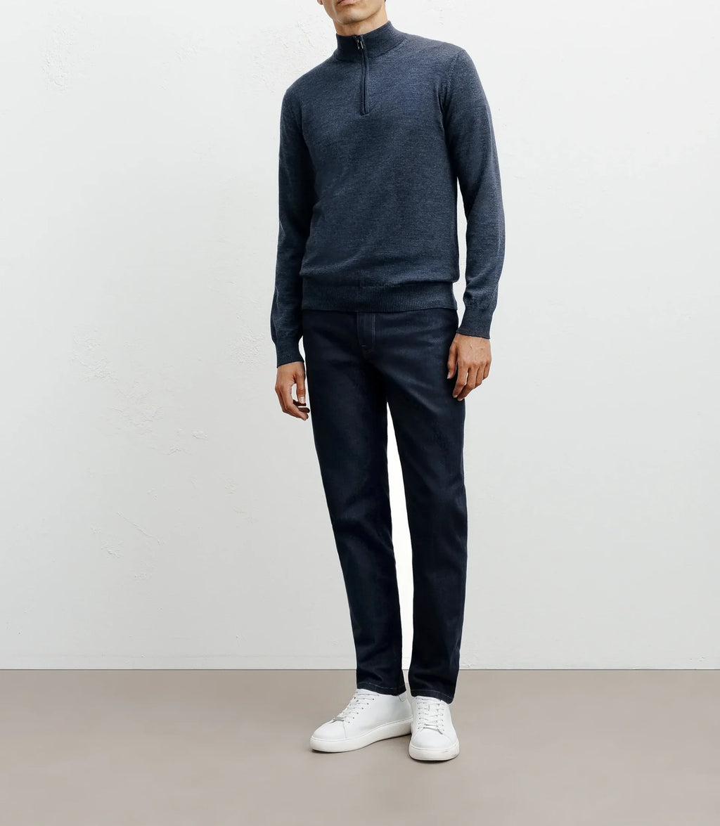 Pull à col demi zippé mérinos indigo - IZAC