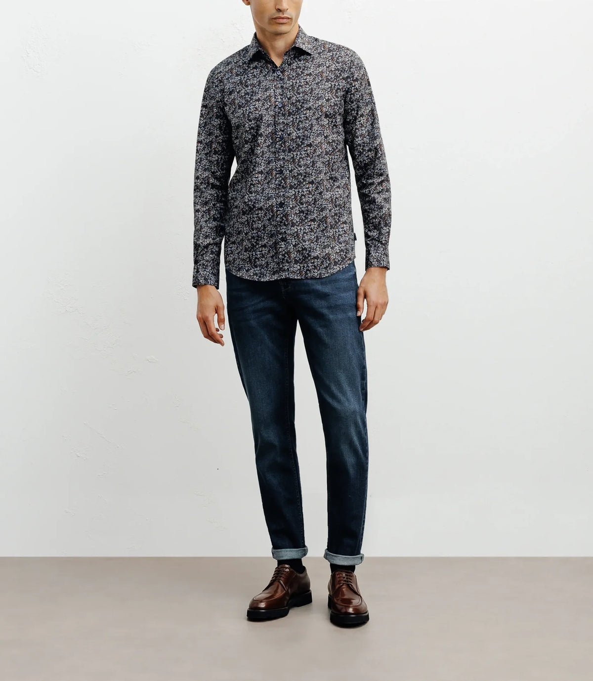 Chemise casual imprimé fleurs marine - IZAC